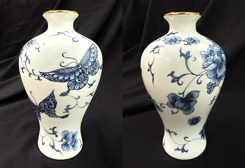 幸福綿延 青花蝴蝶梅瓶(中)